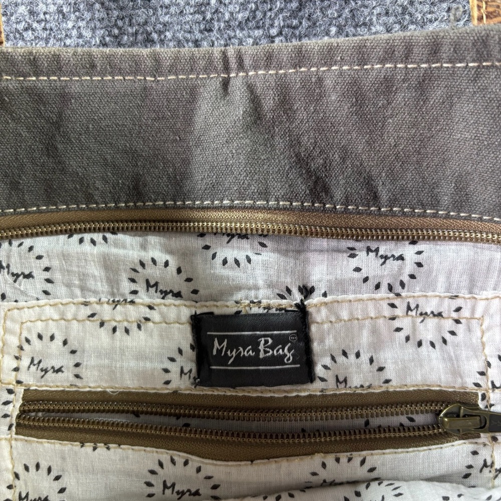 Myra Bag Canvas Leather Tote Women Medium Olive Floral Boho Handbag NWT New - Picture 7 of 7